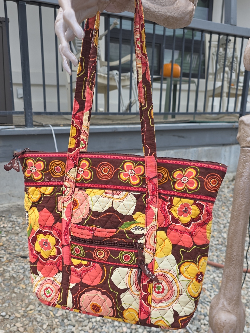 Vera Bradley Floral Quilted Tote in Brown, Pink, Yellow & Cream